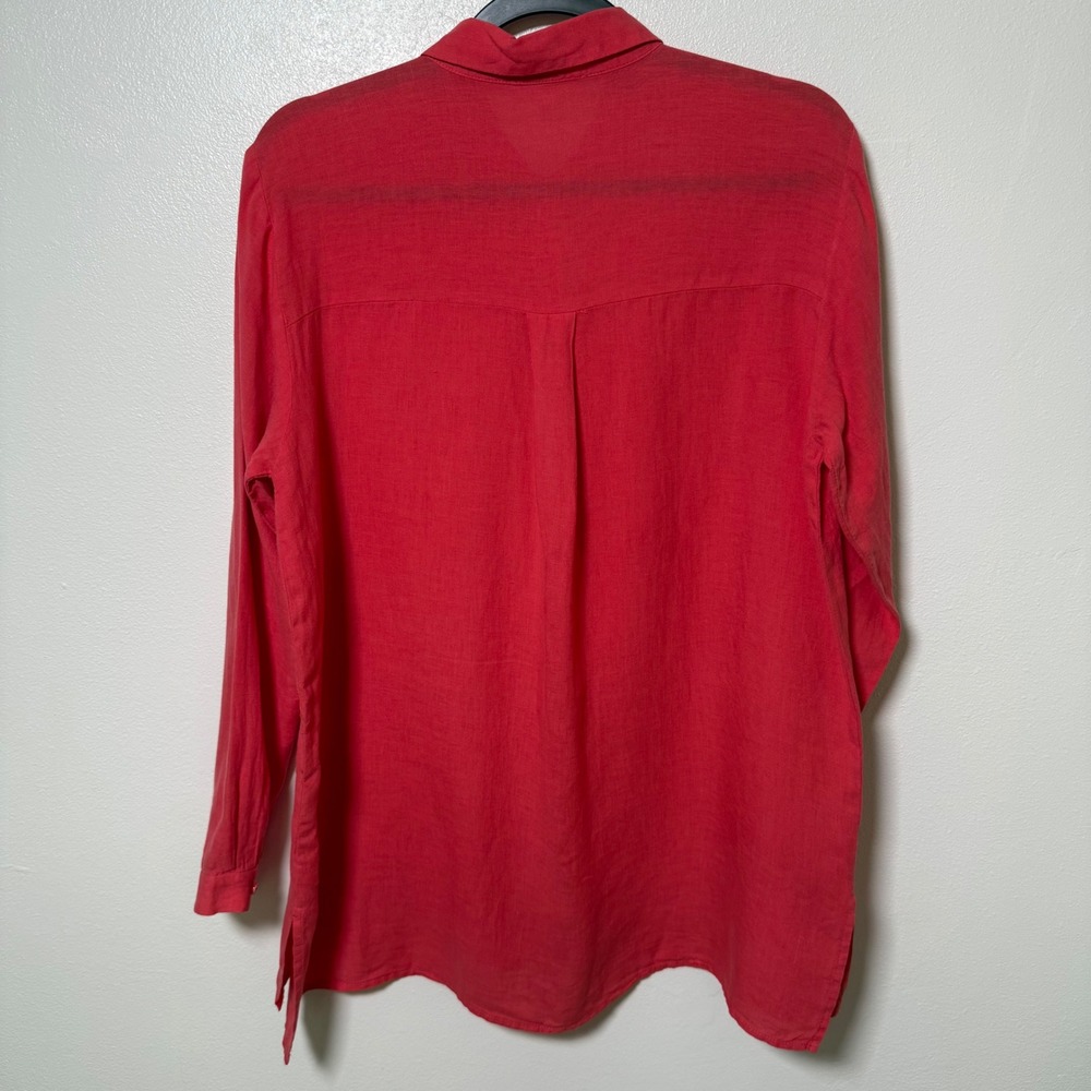 Eileen Fisher Womens Medium Coral Red Linen Button Down Long Sleeve Shirt Tunic - Picture 16 of 16
